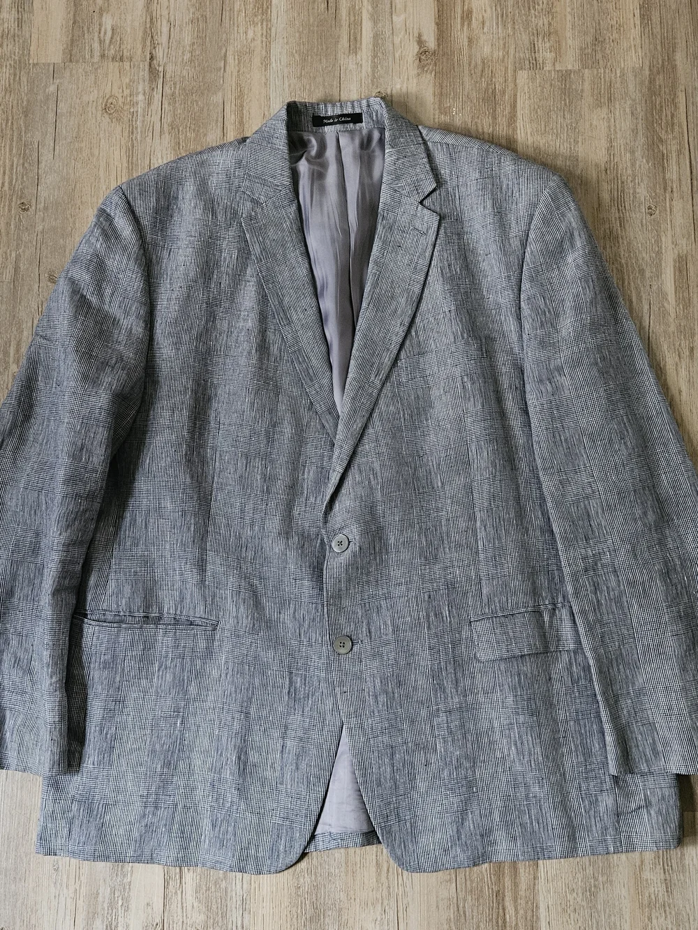 Lauren Ralph Lauren Men's Gray 100% Linen Windowpane Plaid Two Botton Blazer 48R